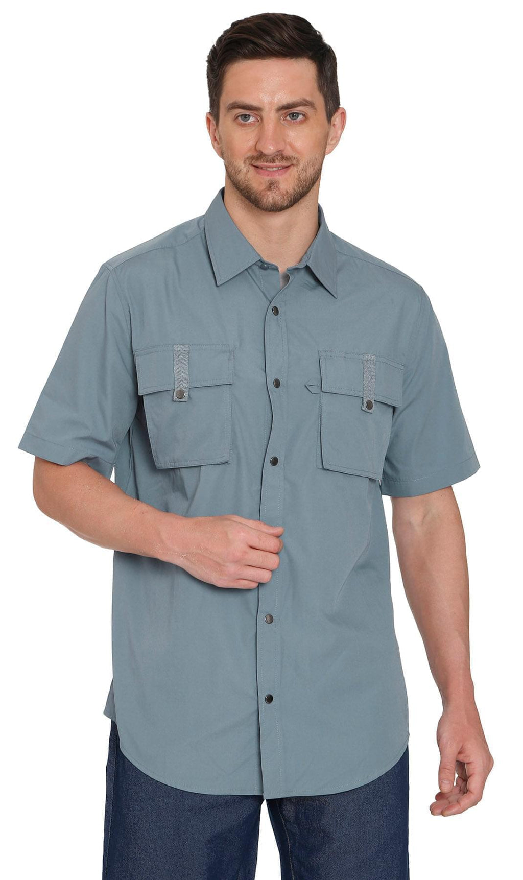 Men's Short Sleeve Explorer Shirt — Snap Front with Multi-Pockets and Back Mesh