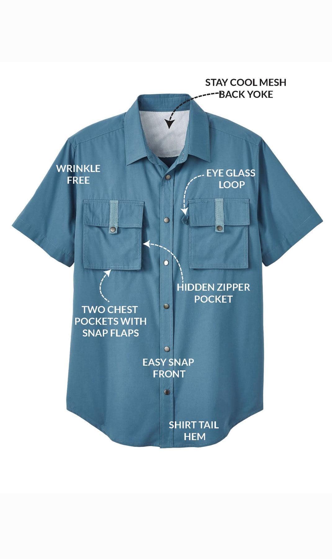 Men's Short Sleeve Explorer Shirt — Snap Front with Multi-Pockets and Back Mesh