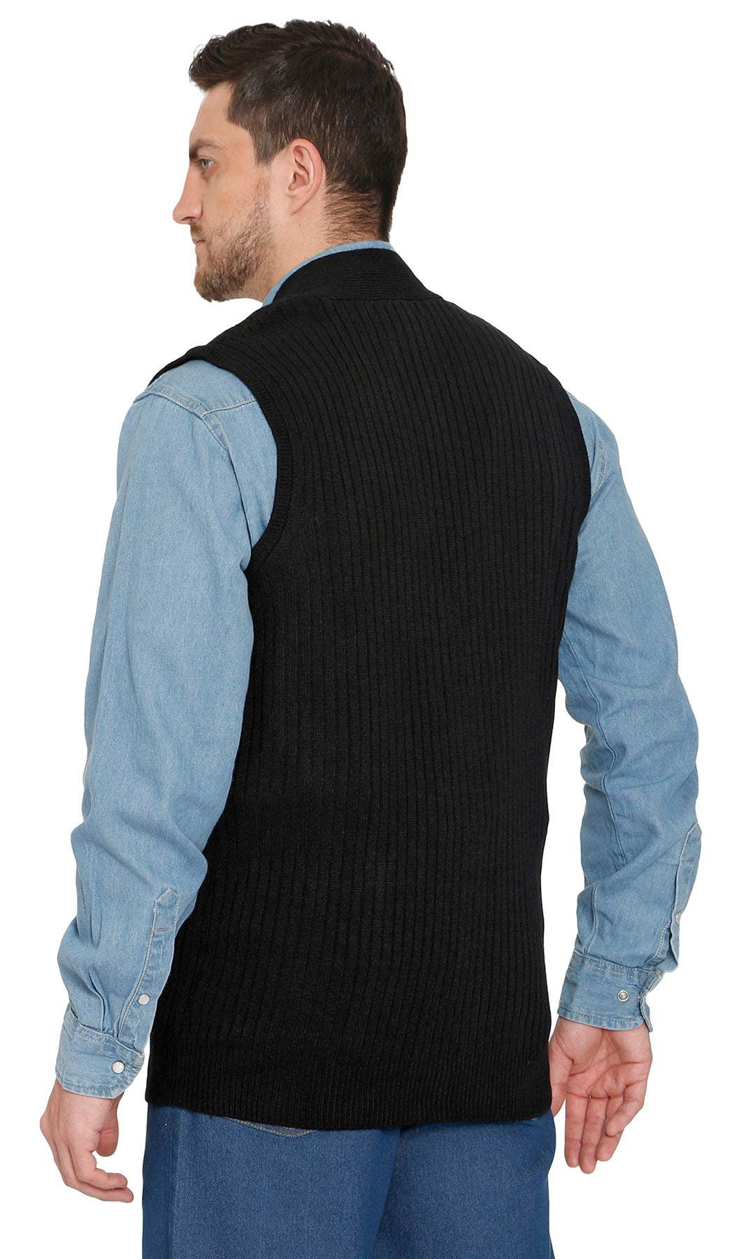 Men's Button Front Rib Knit Sweater Vest with Pockets — Relaxed Fit