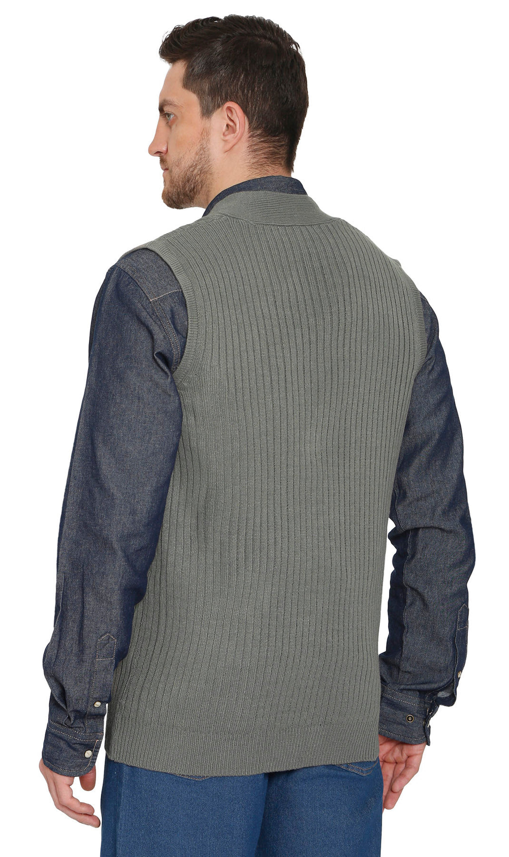 Men's Button Front Rib Knit Sweater Vest with Pockets — Relaxed Fit