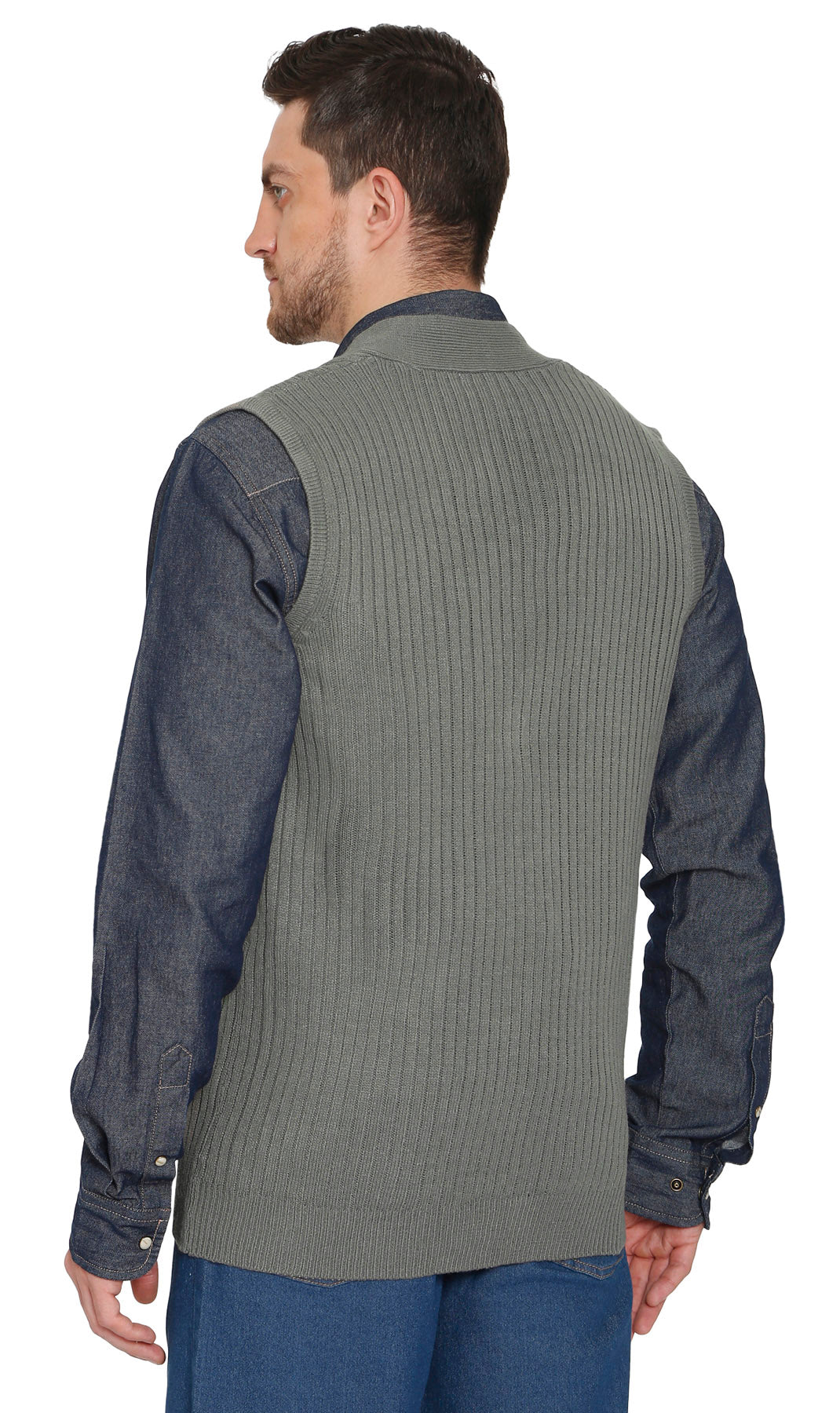 Men's Button Front Rib Knit Sweater Vest with Pockets — Relaxed Fit