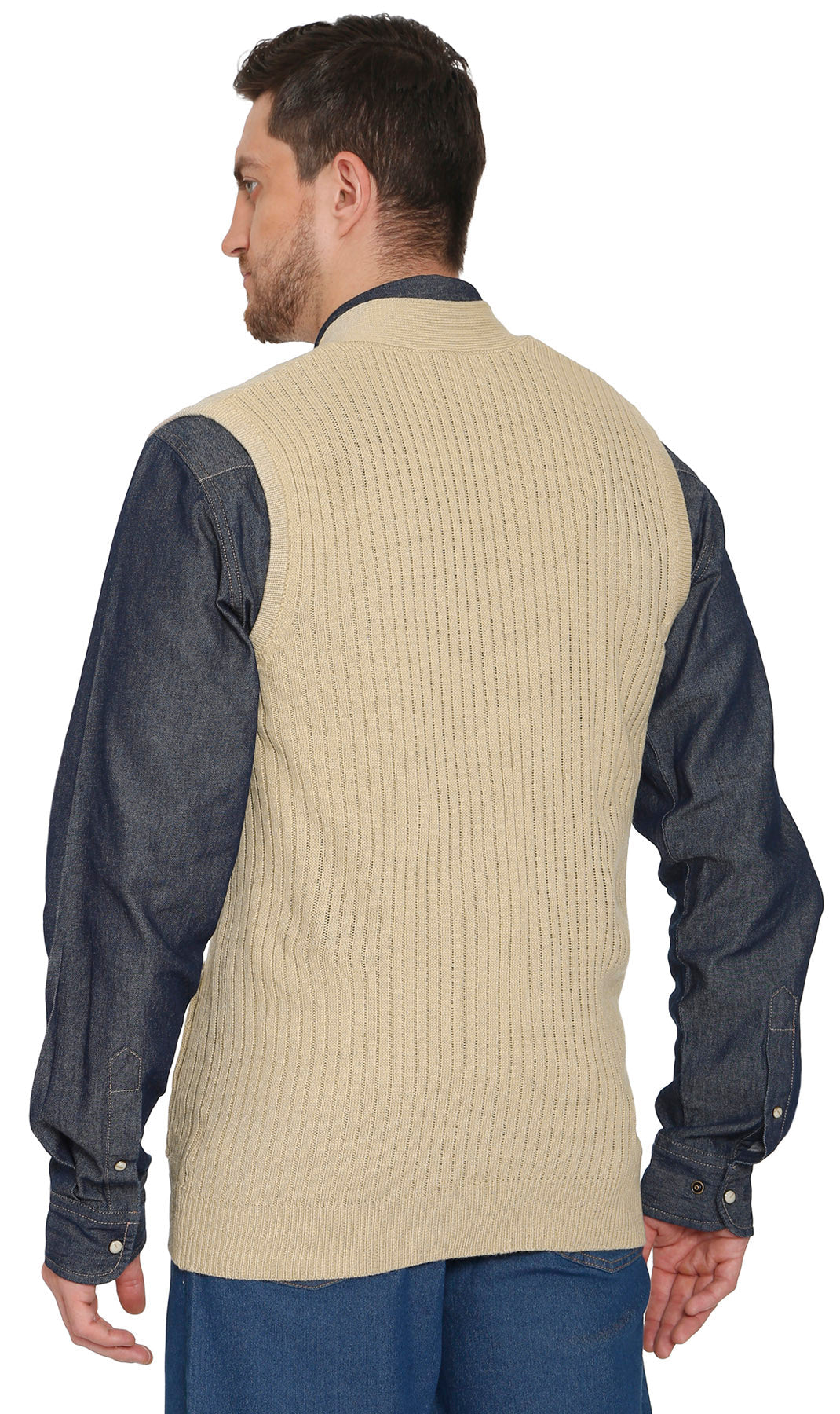 Men's Button Front Rib Knit Sweater Vest with Pockets — Relaxed Fit