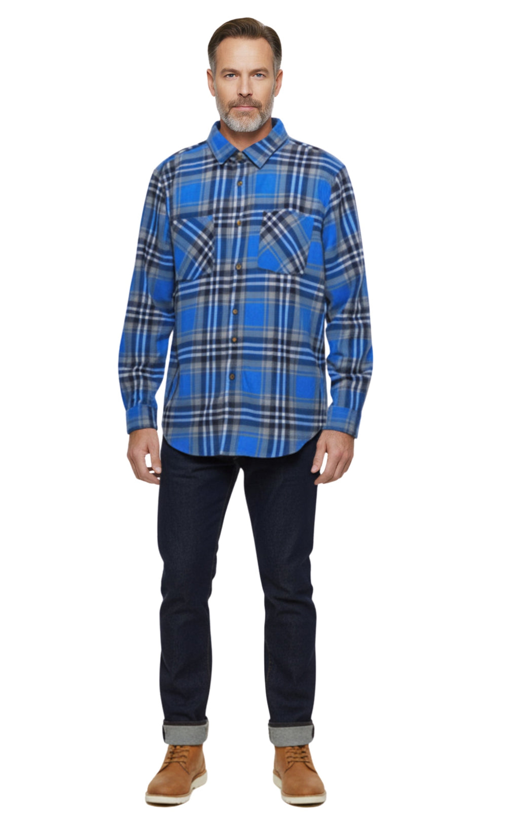 Men's Heathered Fleece Overshirt with Chest Pockets — Button Front