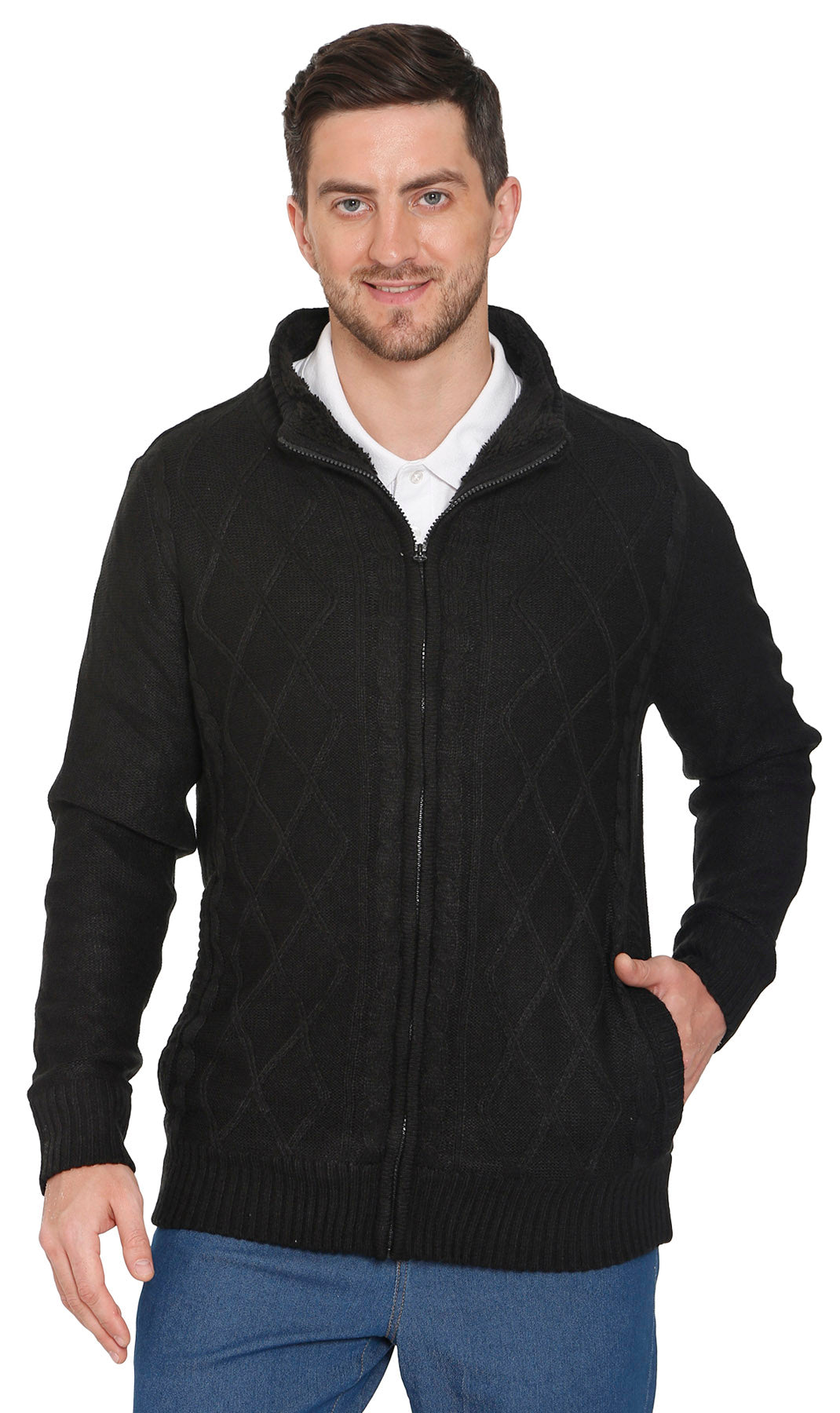 Men's Sherpa Fleece Lined Zip Front Sweater Jacket