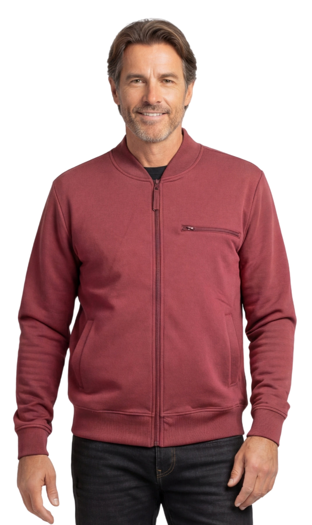Men's Zip-Up Baseball Fleece Jacket — Lightweight Cotton Blend