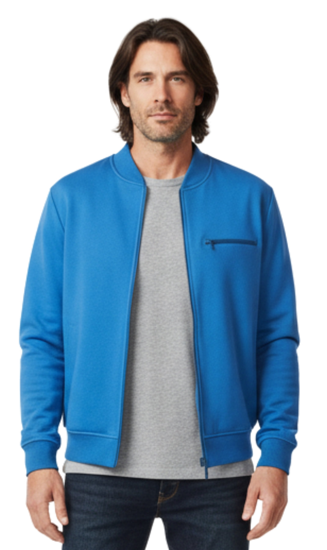 Men's Zip-Up Baseball Fleece Jacket — Lightweight Cotton Blend