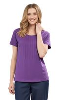 Women's Short Sleeve Pintuck Scoop Neck T-Shirt — 100% Cotton Knit