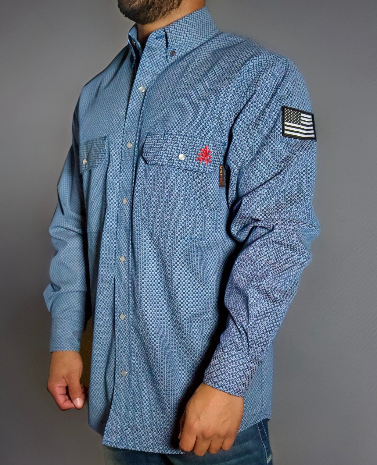 FR Pearl Snap Work Shirt - Conqueror Navy - With U.S Flag