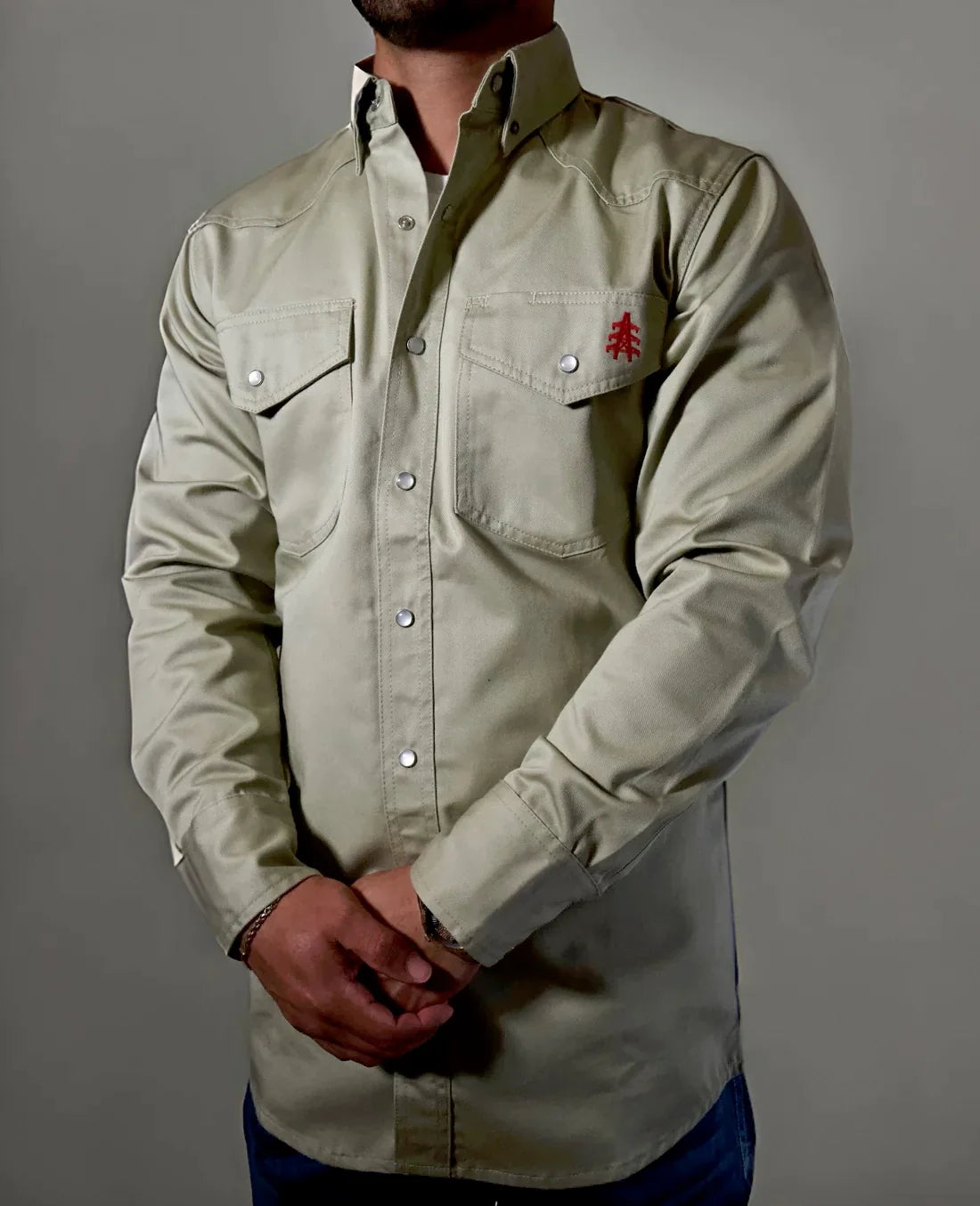 FR Western Style Pearl Snap - Khaki