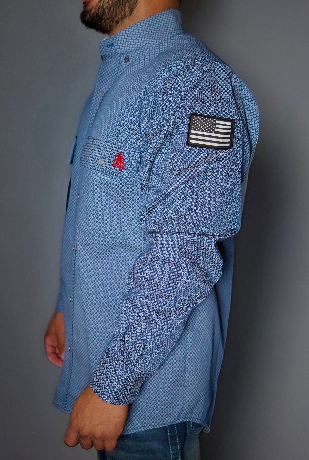 FR Pearl Snap Work Shirt - Conqueror Navy - With U.S Flag