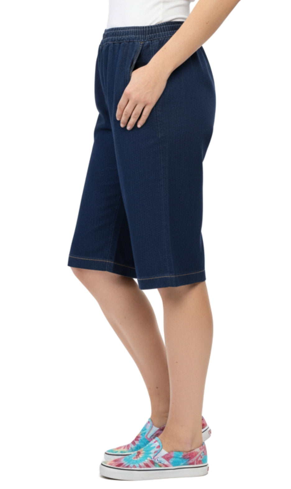 Women's Easy Pull-On Bermuda Shorts in Denim and Twill
