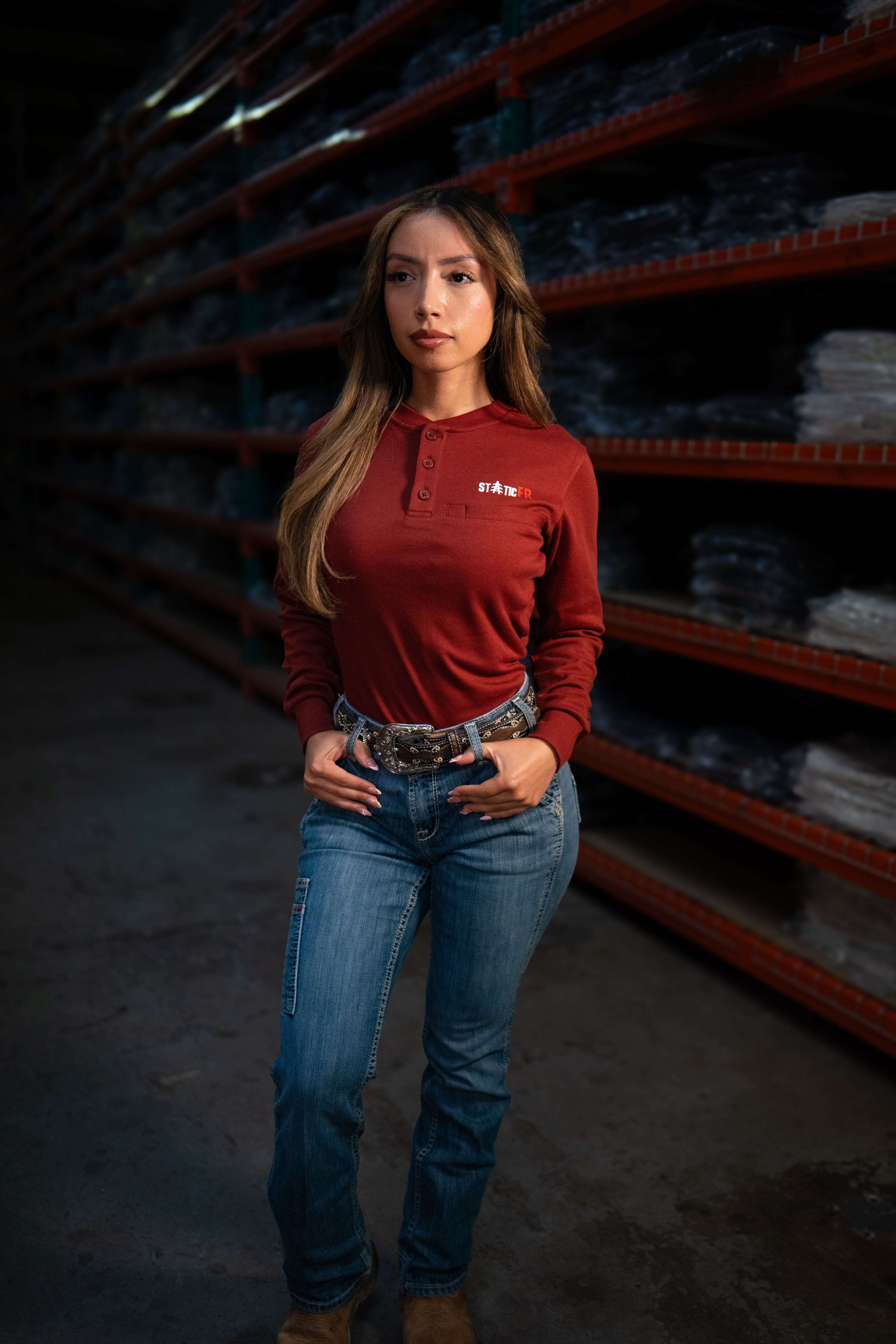 Women's FR 3-Button Henley - Wine Red