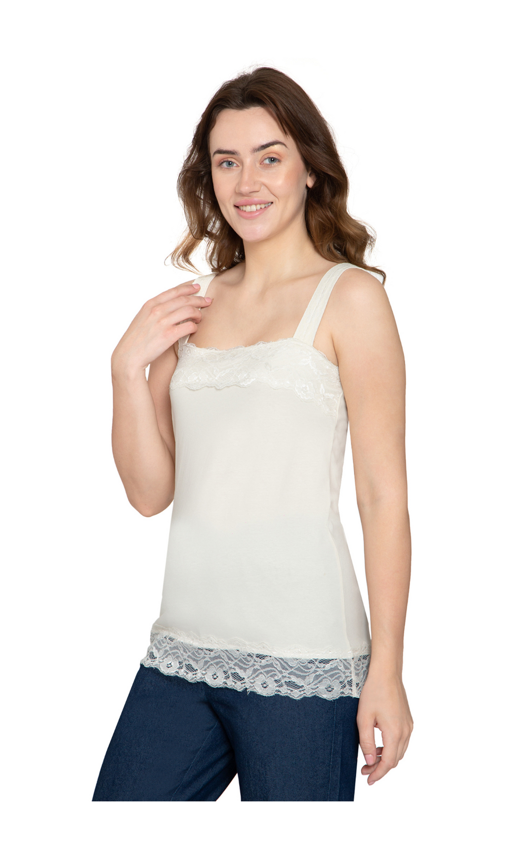 Women's Lace Trim Sleeveless Cotton Blend Tank Top