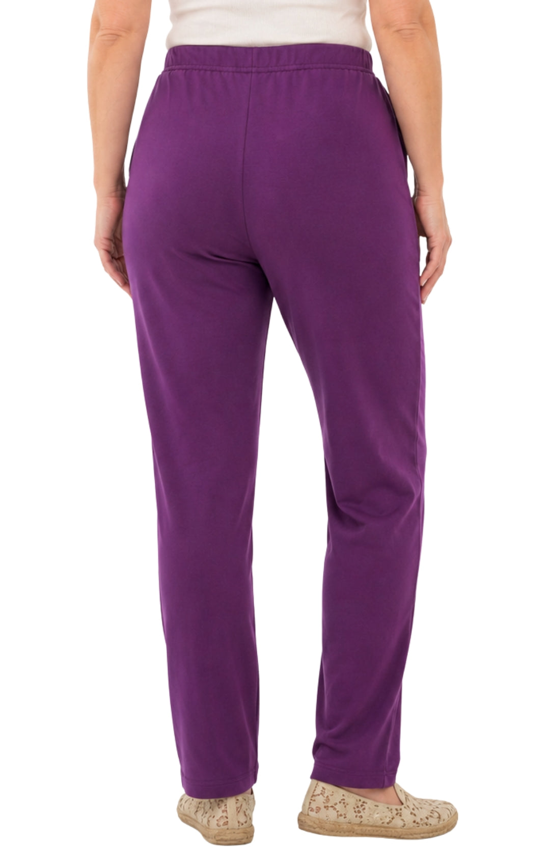 Women's Pull-On Flat Front Knit Pants — Cotton Blend Elastic Waist