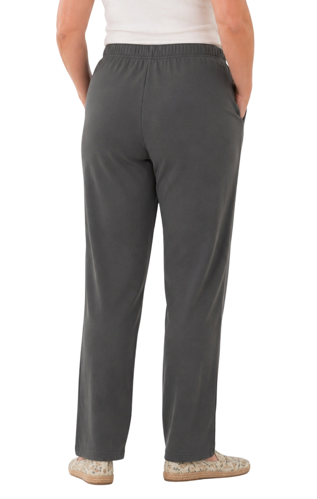 Women's Pull-On Flat Front Knit Pants — Cotton Blend Elastic Waist