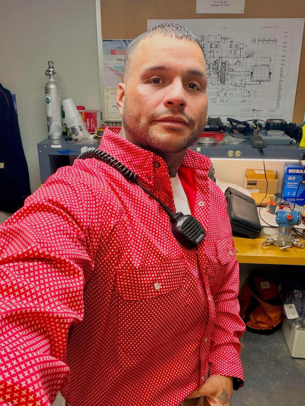 FR Pearl Snap Work shirt - Alpha Red - With U.S Flag