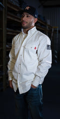 FR Pearl Snap Work Shirt - Phantom White - With U.S Flag