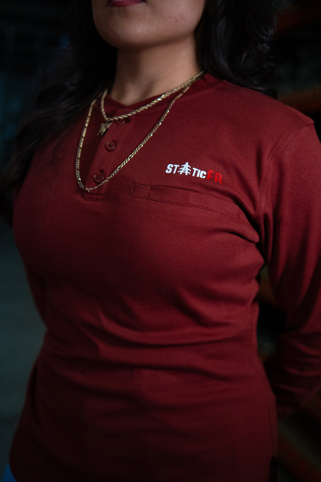 Women's FR 3-Button Henley - Wine Red