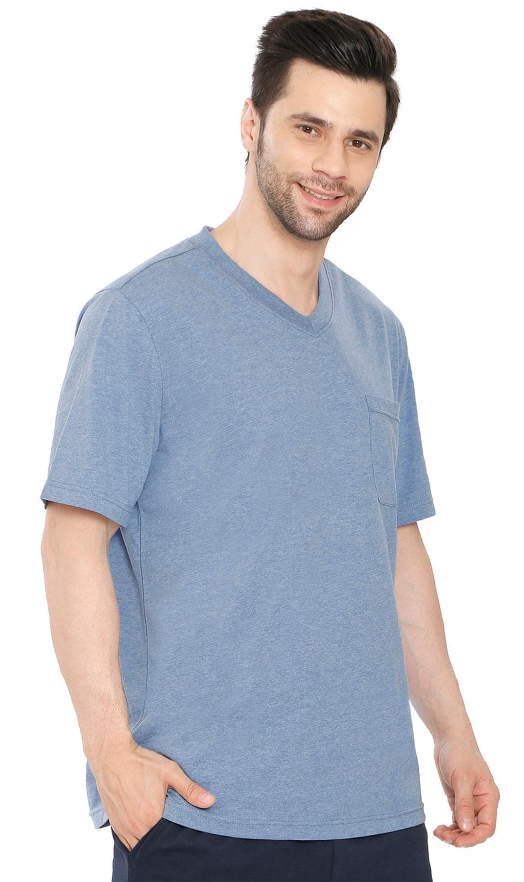 Men's Heavyweight Short Sleeve V-Neck T-Shirt with Chest Pocket