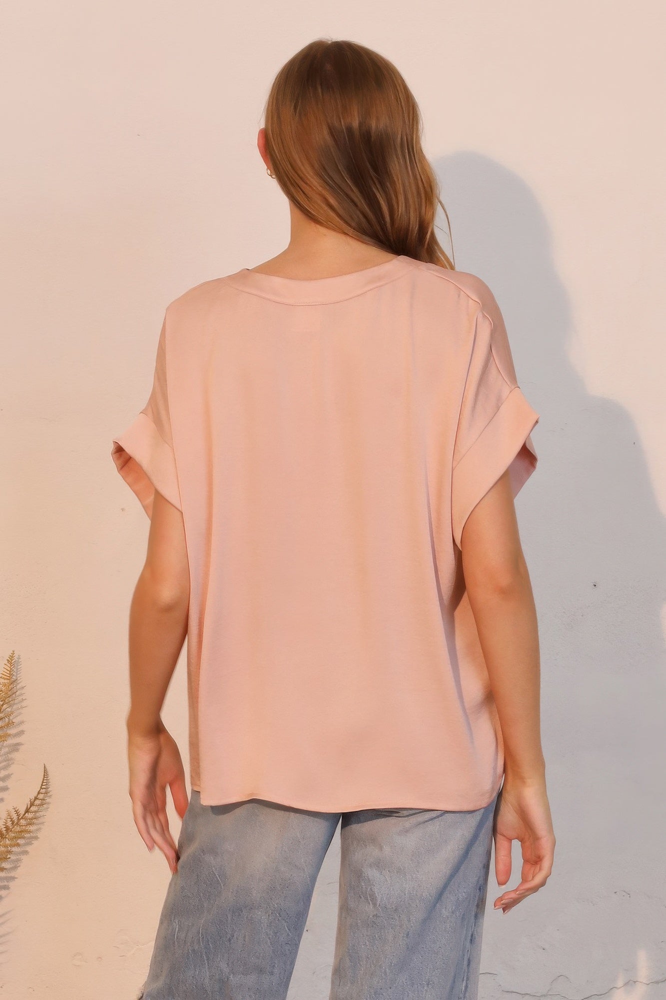 Washed Poly Silk V-neck Tee