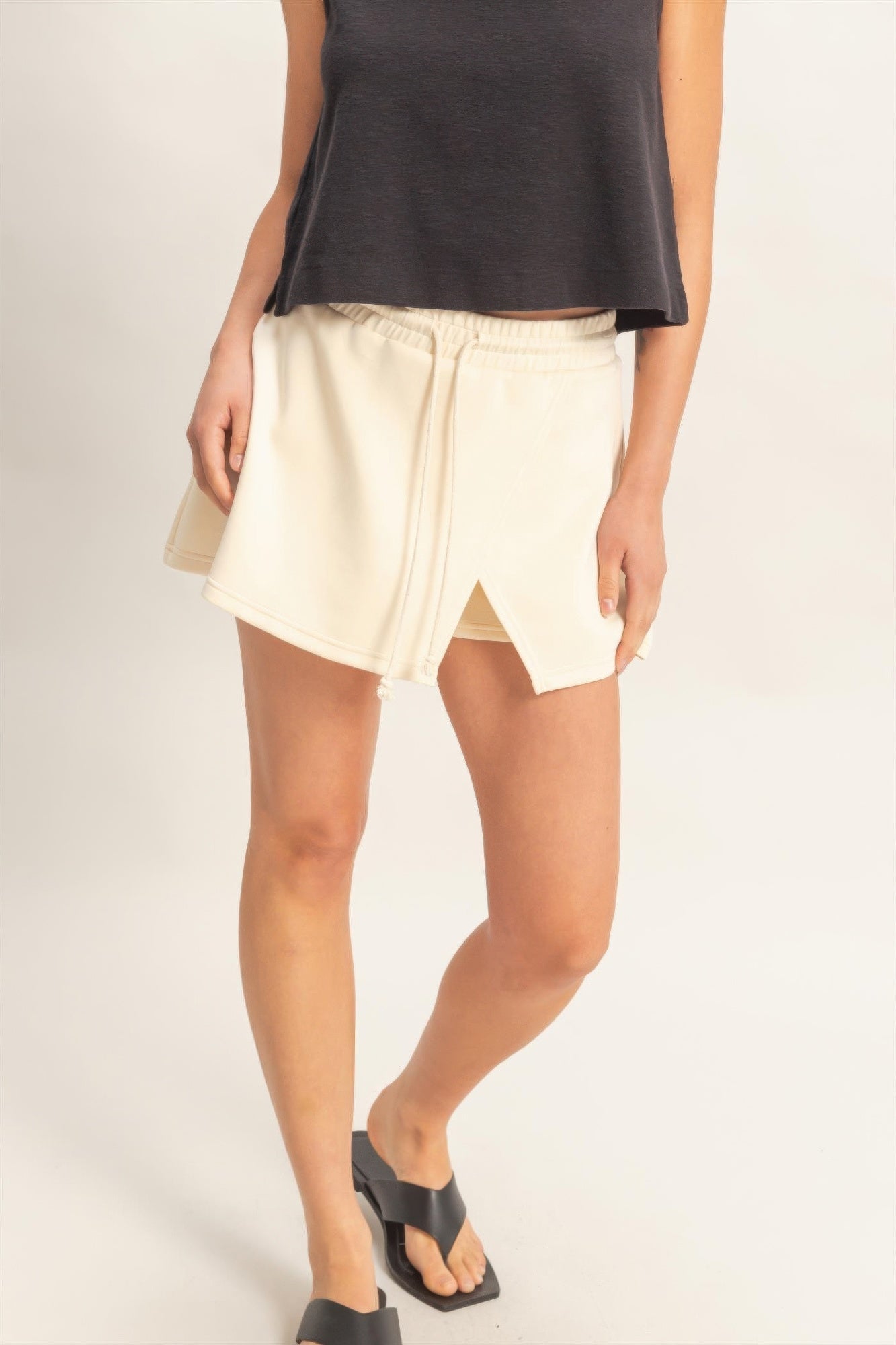 Wrap Front Elastic Waist Skort