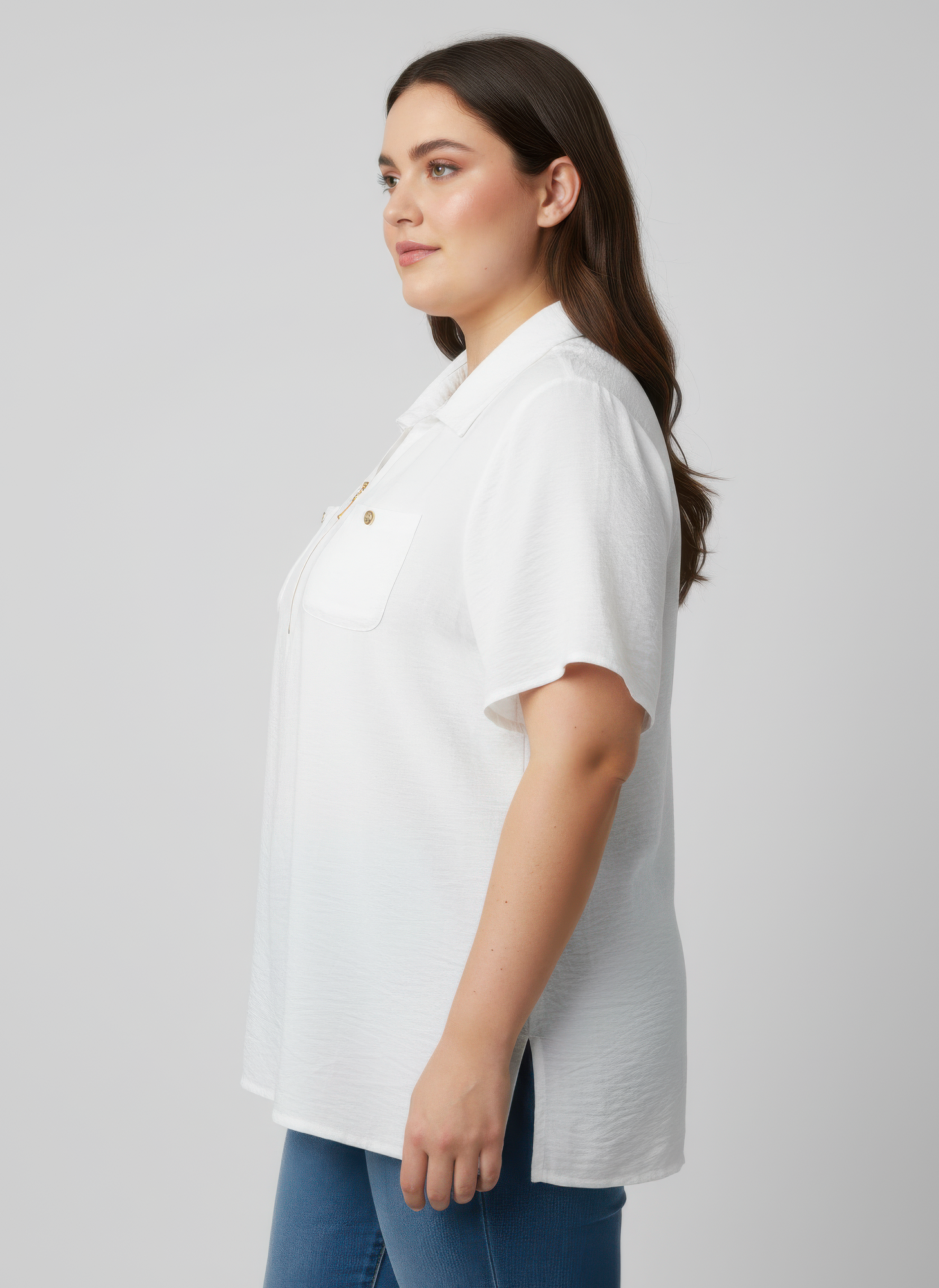 Zip-front Collared Utility Knit Top