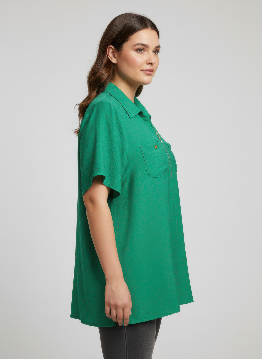 Zip-front Collared Utility Knit Top
