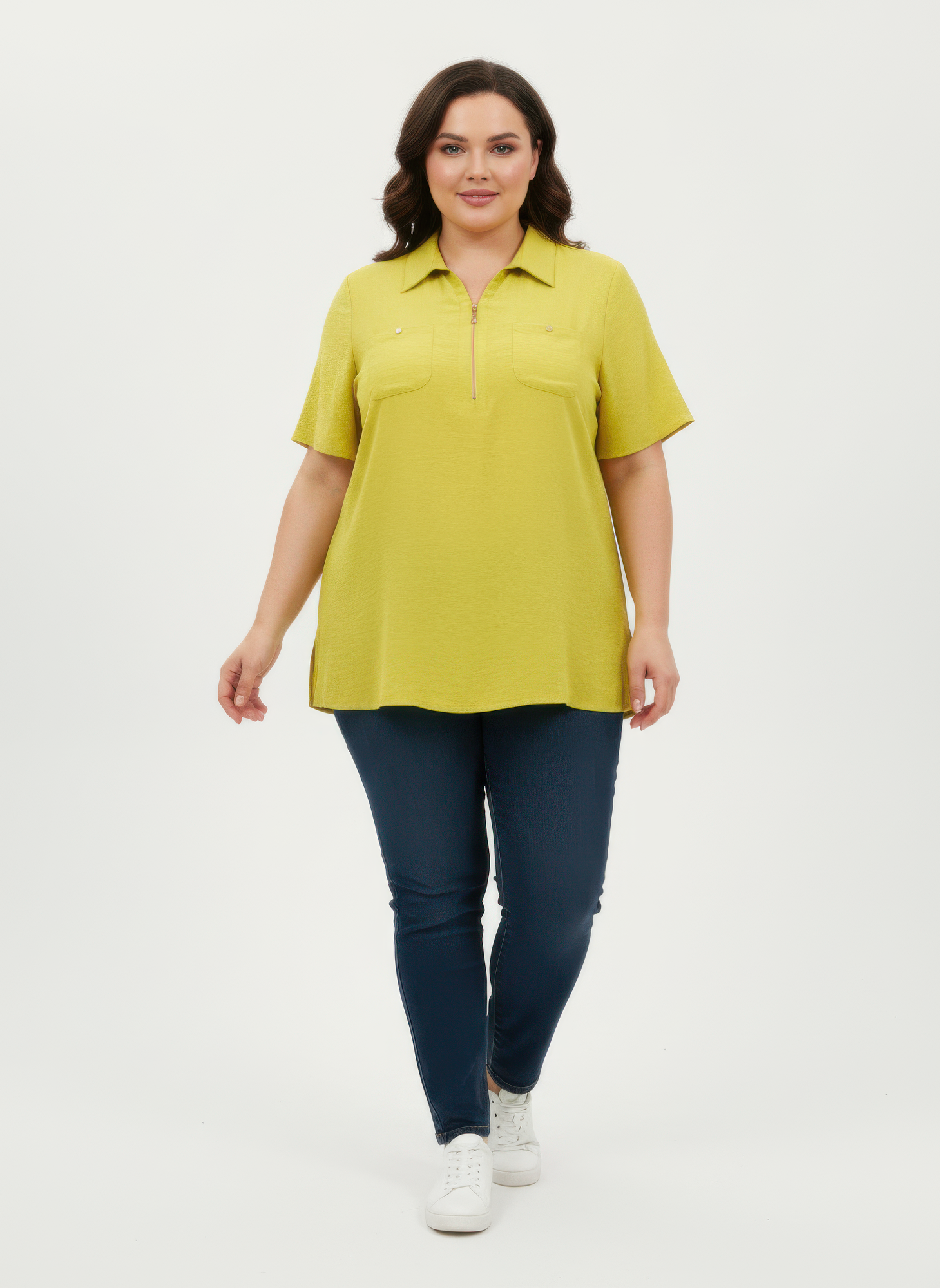 Zip-front Collared Utility Knit Top