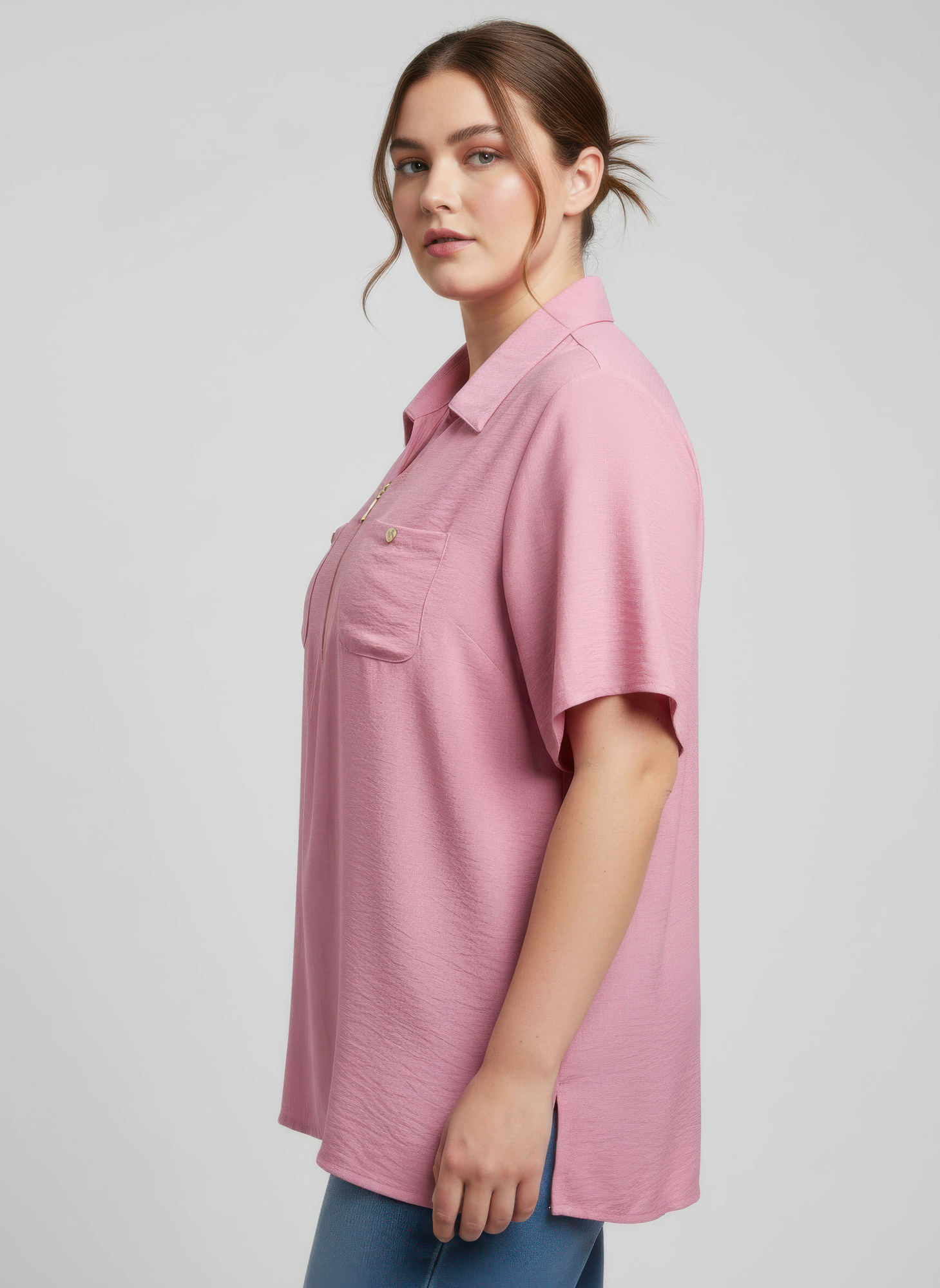 Zip-front Collared Utility Knit Top