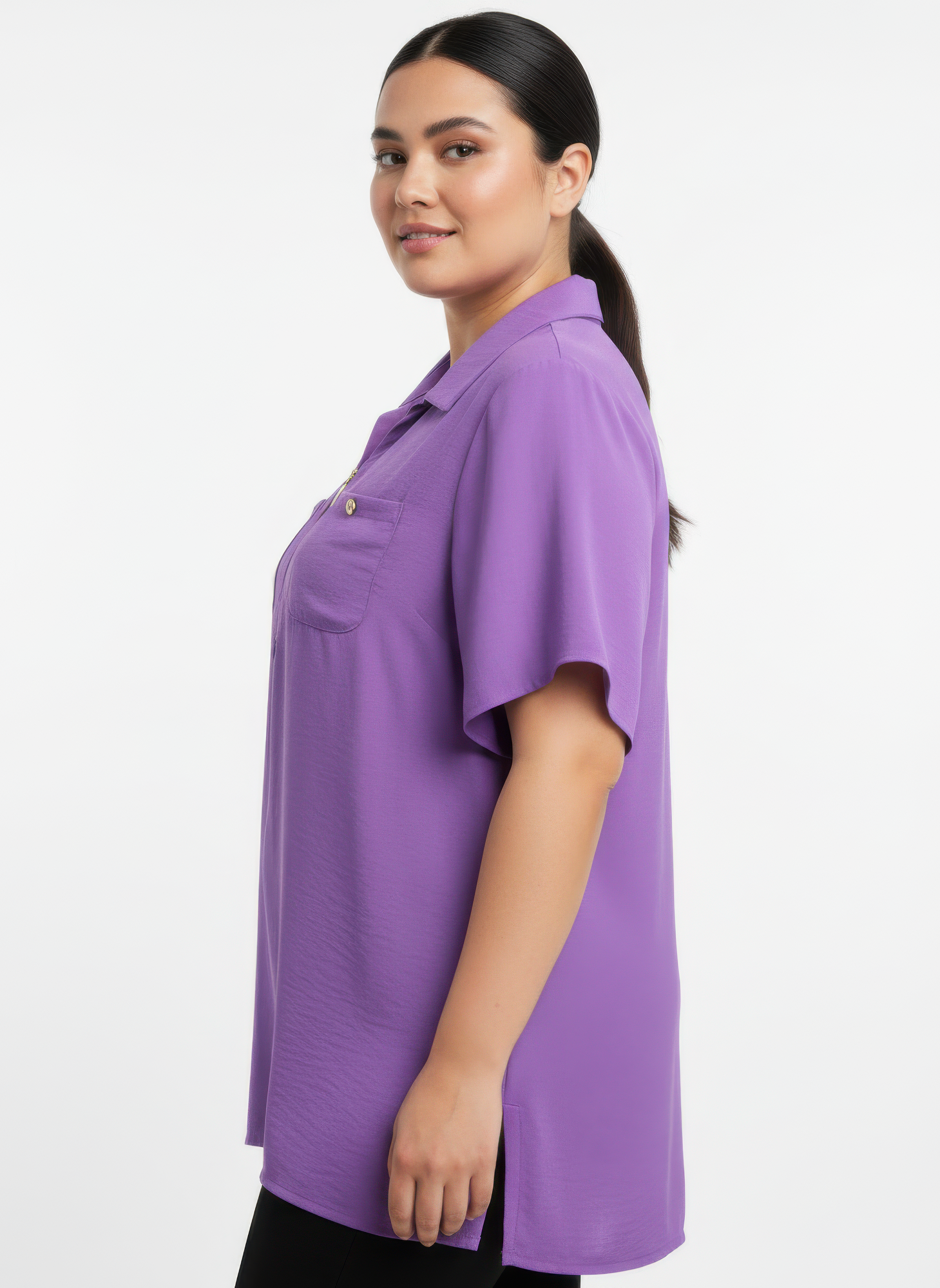 Zip-front Collared Utility Knit Top