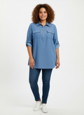 Zip Front Utility Pocket Tunic Blouse