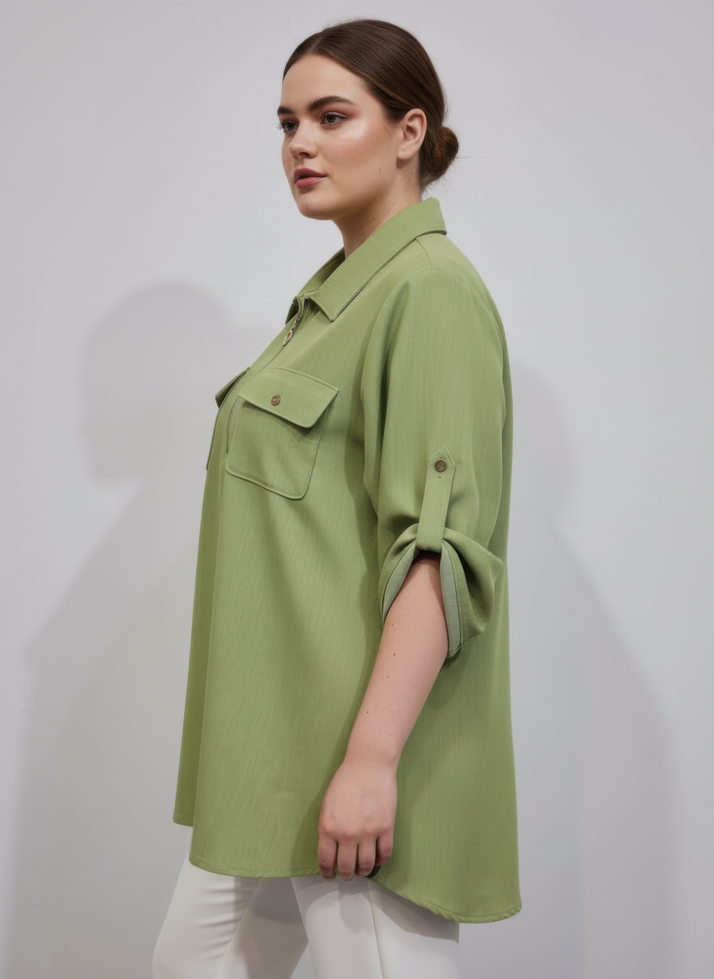 Zip Front Utility Pocket Tunic Blouse