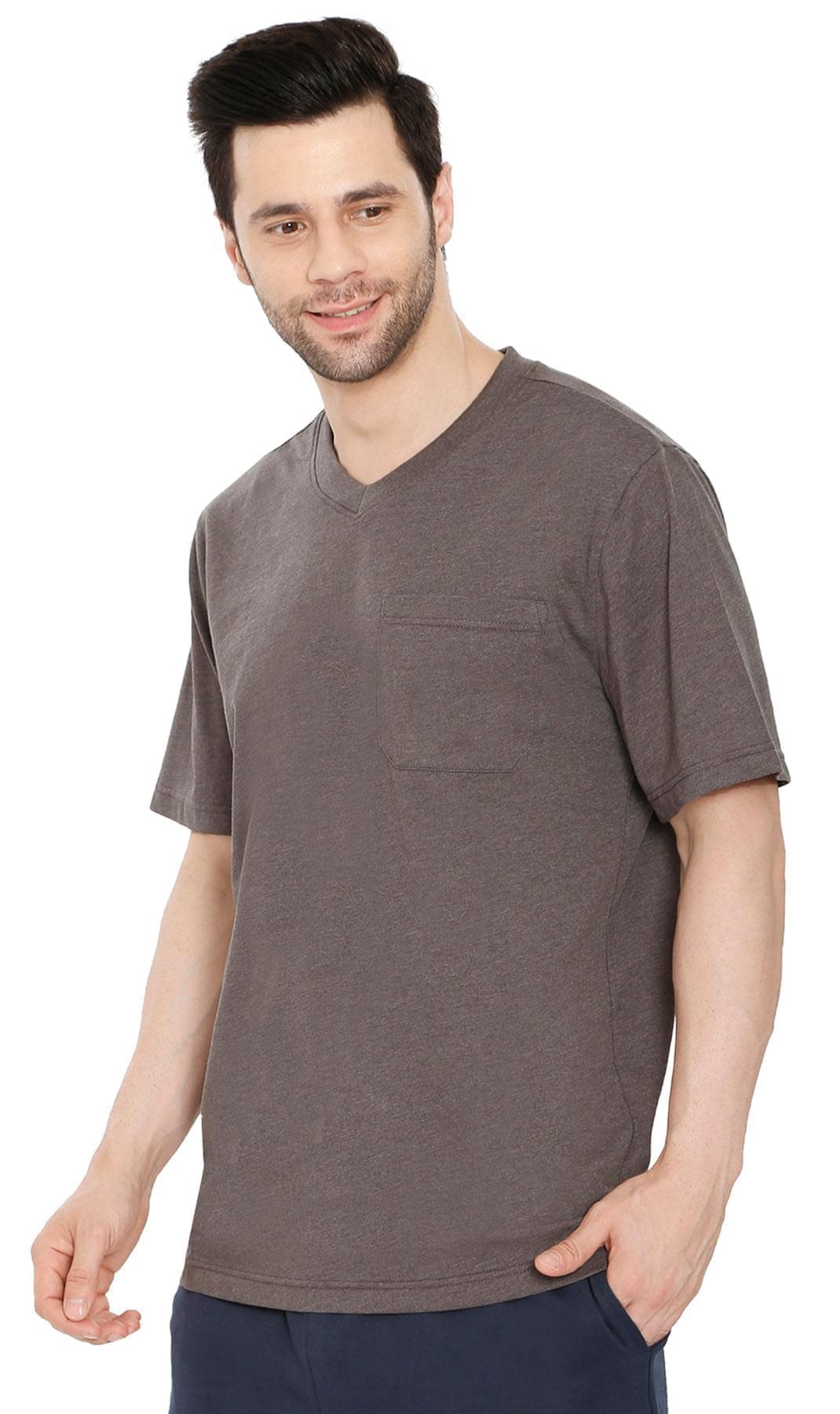 Men's Heavyweight Short Sleeve V-Neck T-Shirt with Chest Pocket