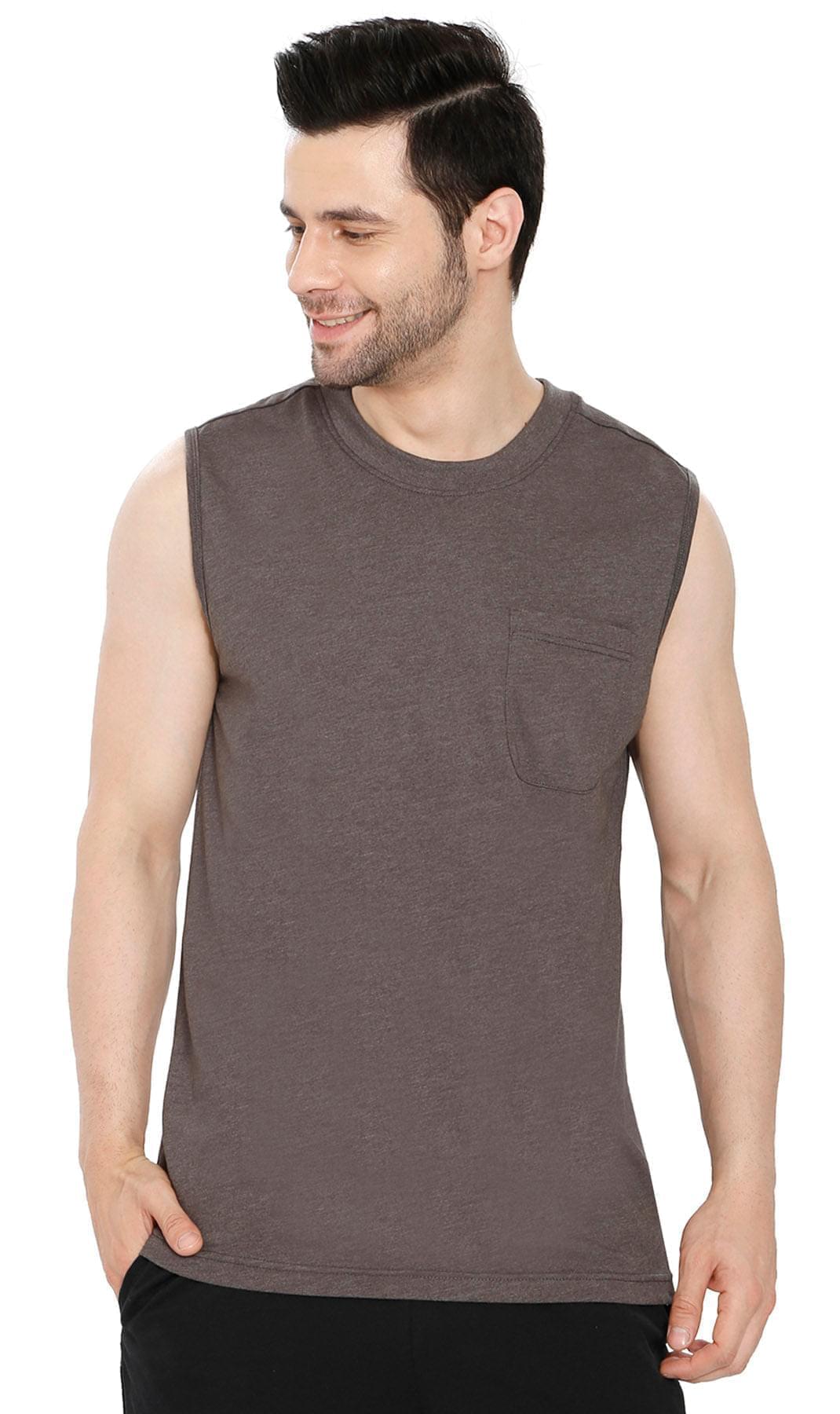 Men's Heavyweight Sleeveless Crew Neck T-Shirt with Chest Pocket