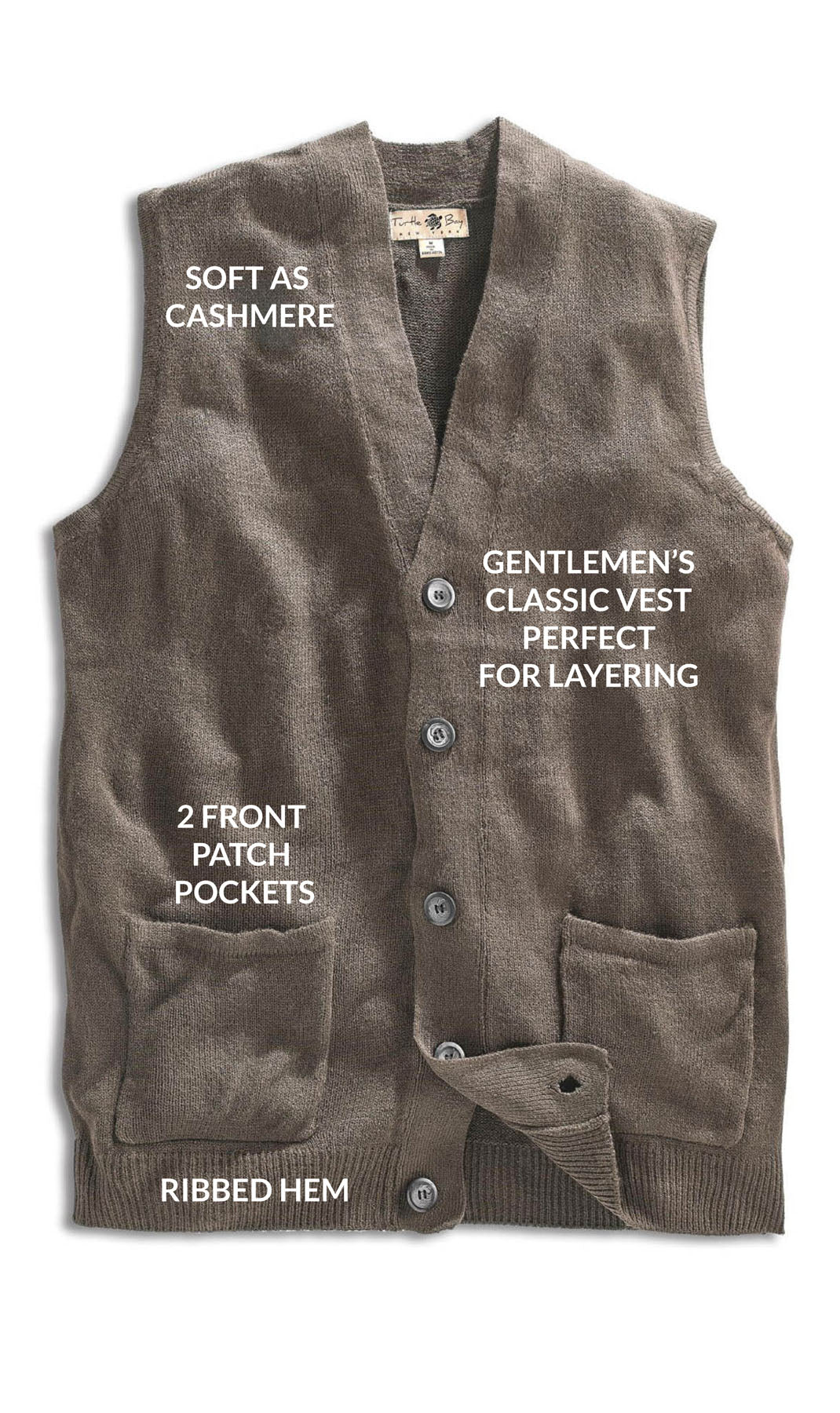 Men's Cashmere-Like Button Front Flat Knit Sweater Vest with Chest Pockets