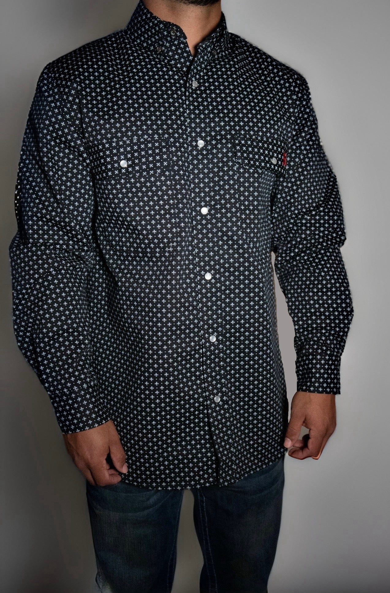 FR Pearl Snap Work Shirt - Reaper Black - With U.S Flag