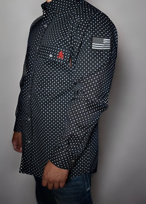 FR Pearl Snap Work Shirt - Reaper Black - With U.S Flag