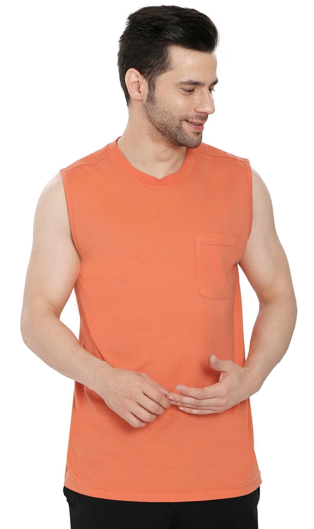 Men's Heavyweight Sleeveless Crew Neck T-Shirt with Chest Pocket