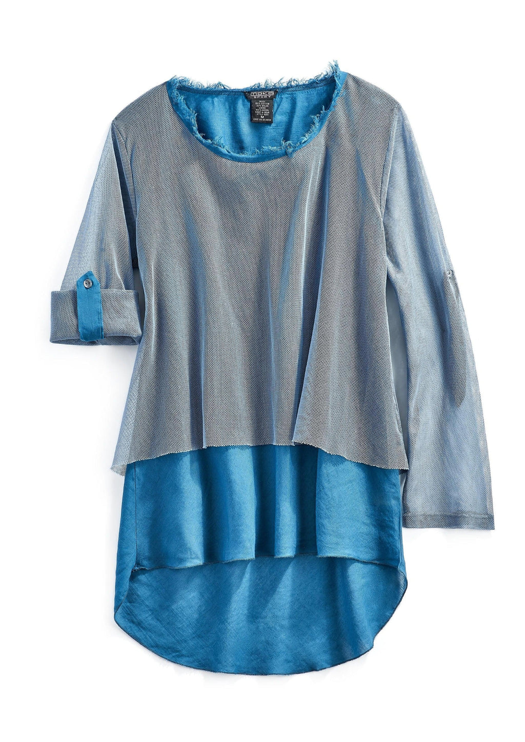 Women's High-Low Hem Mesh Layered Knit Top