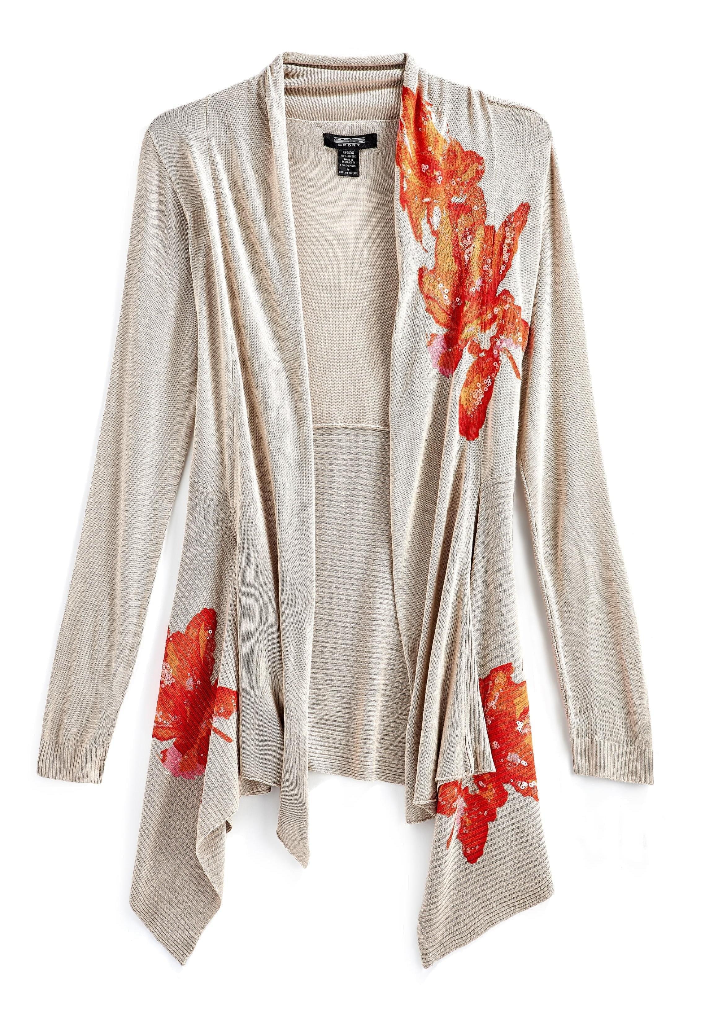 Women's Floral Embellished Open Front Long Cardigan