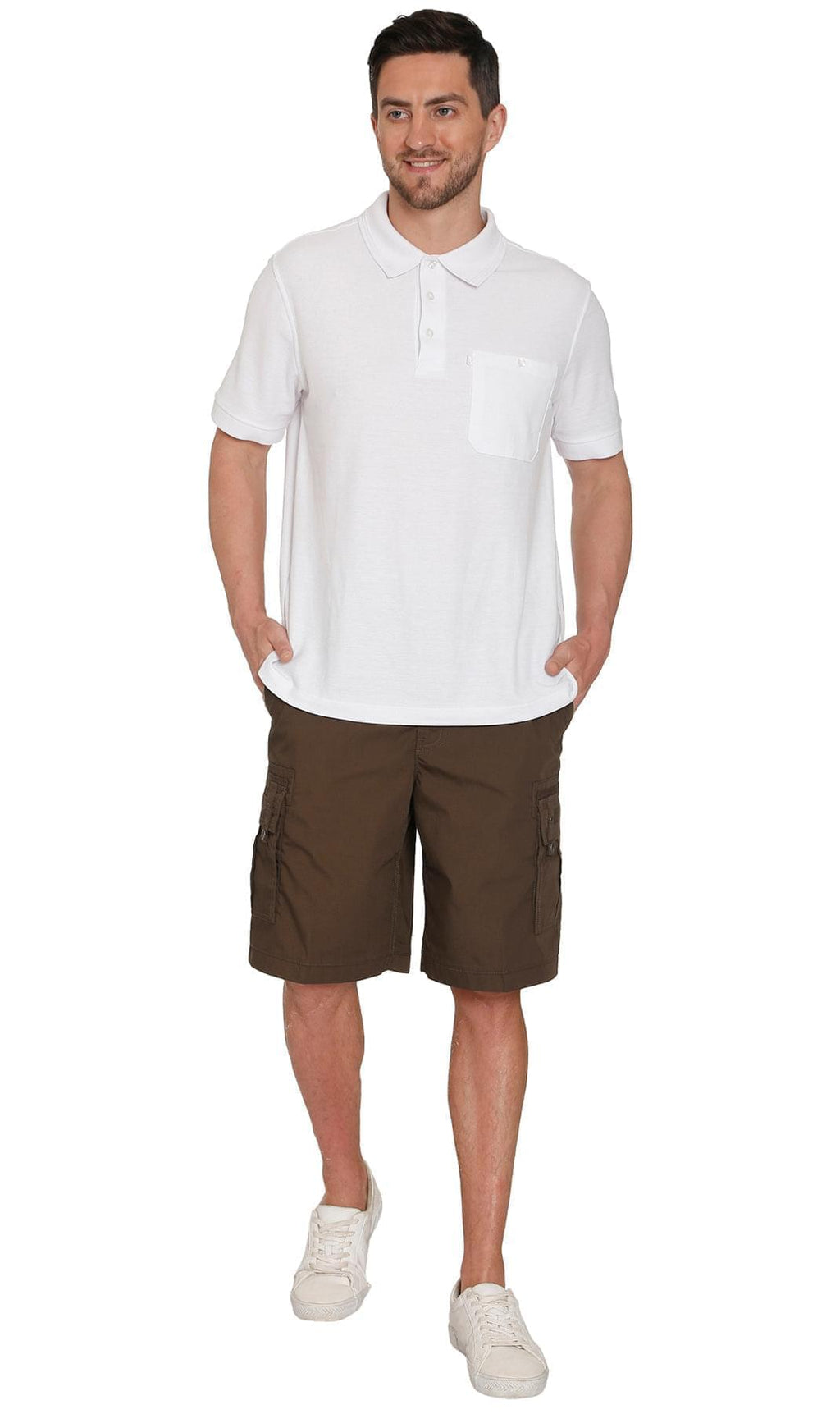 Men's Elastic Waist Cargo Shorts with Multi-Pocket Design
