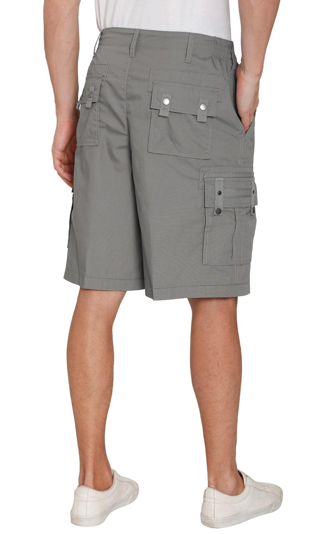 Men's Elastic Waist Cargo Shorts with Multi-Pocket Design