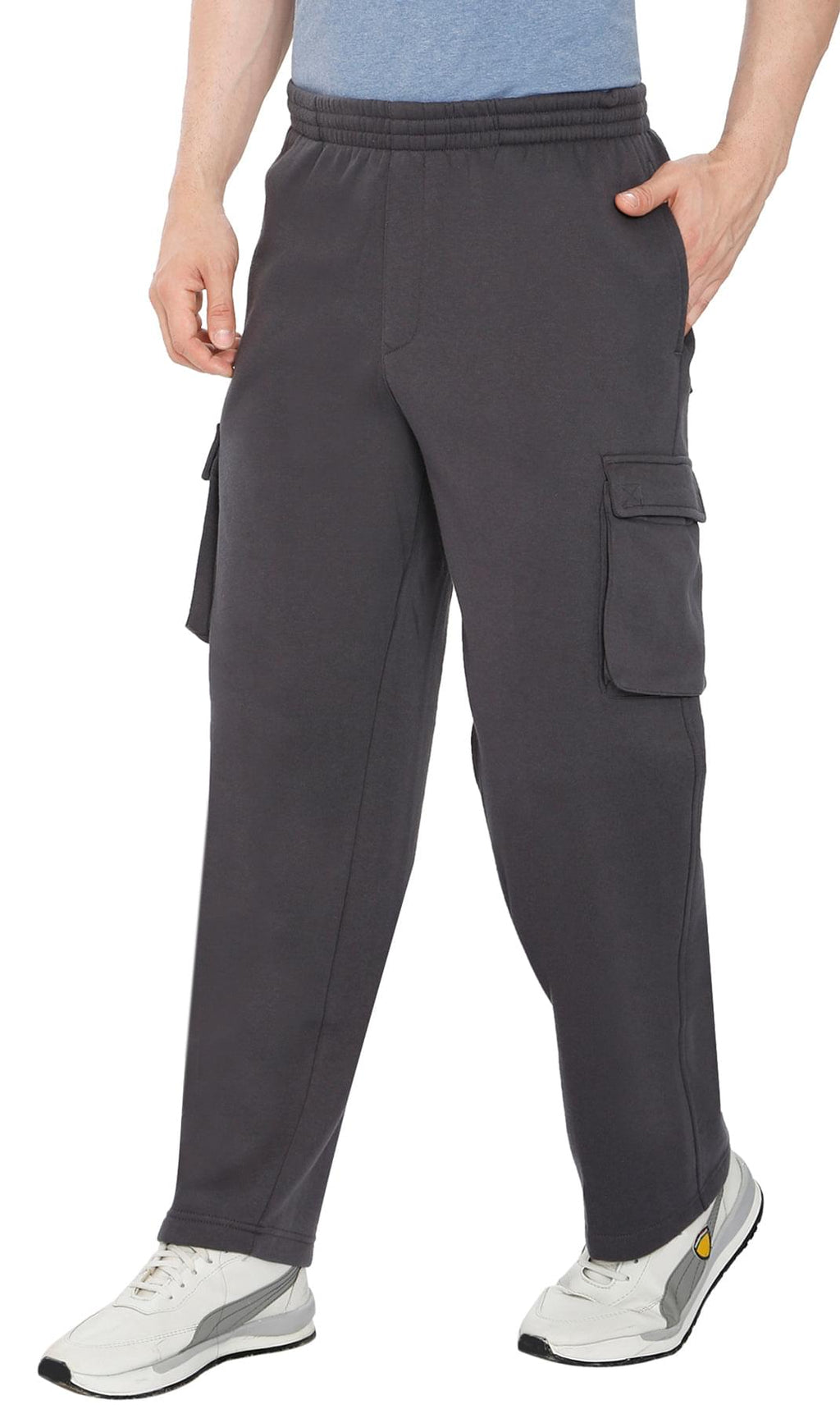 Men's Brushed Fleece Cargo Pants — Pull-On with Inner Drawstring