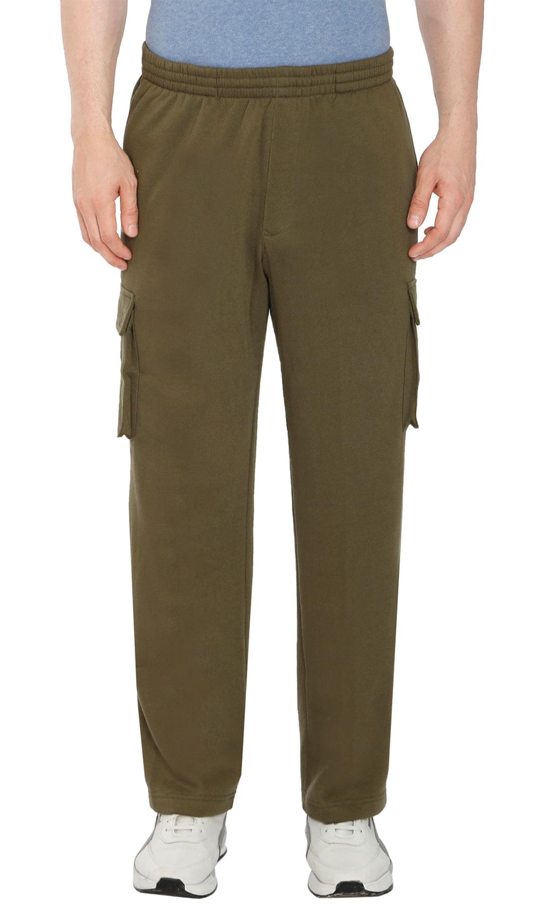 Men's Brushed Fleece Cargo Pants — Pull-On with Inner Drawstring