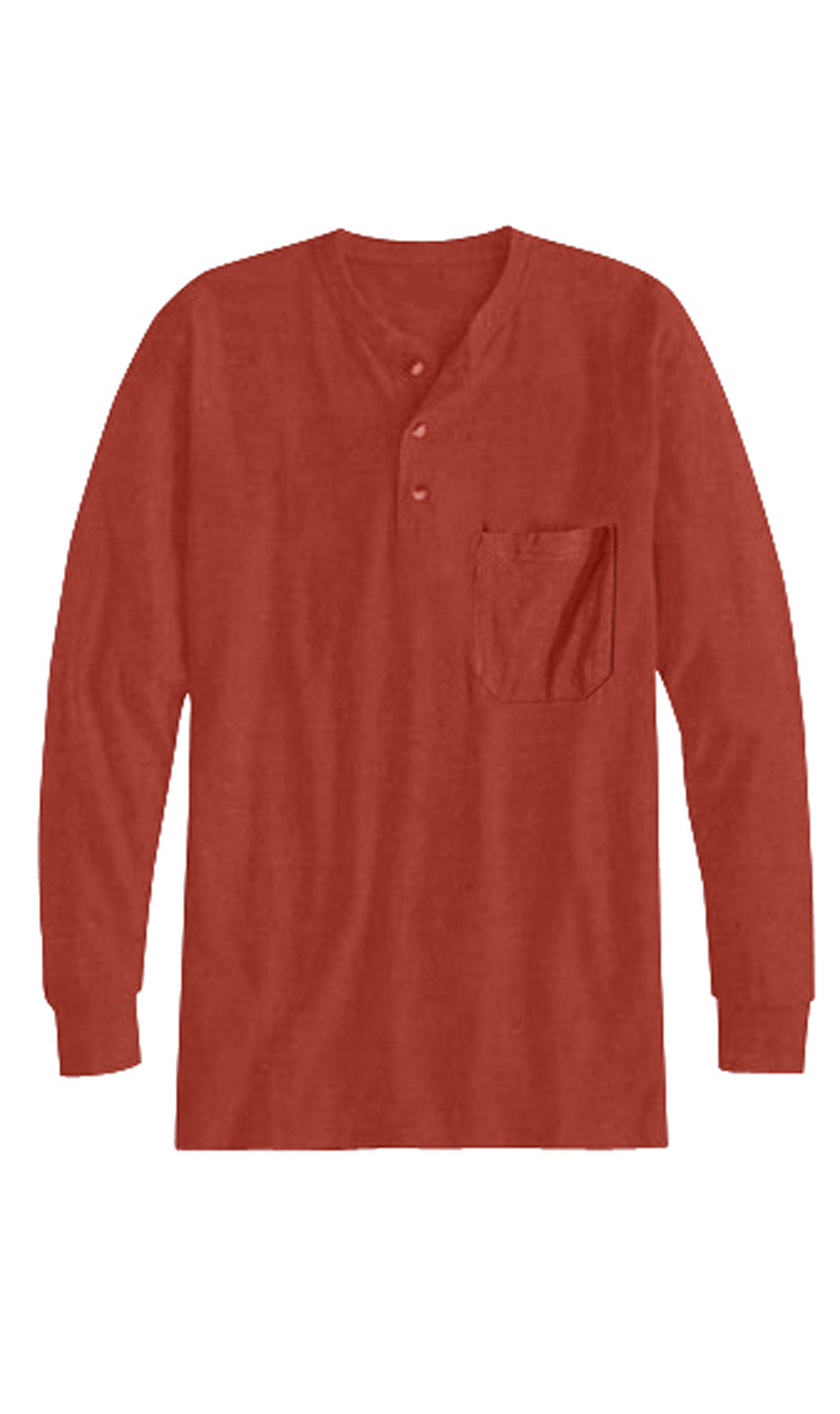 Men's Long Sleeve Henley Shirt — Cotton Blend 3-Button Placket with Pocket