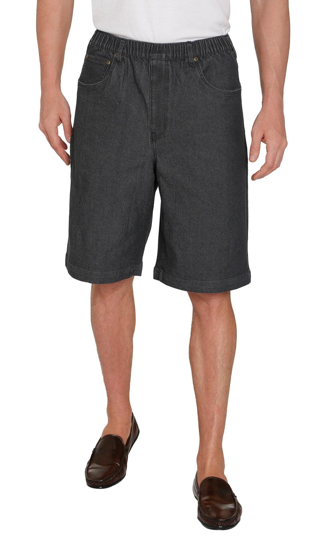 Men's Pull-On Stretch Denim and Twill Shorts — Elastic Waist No Zipper