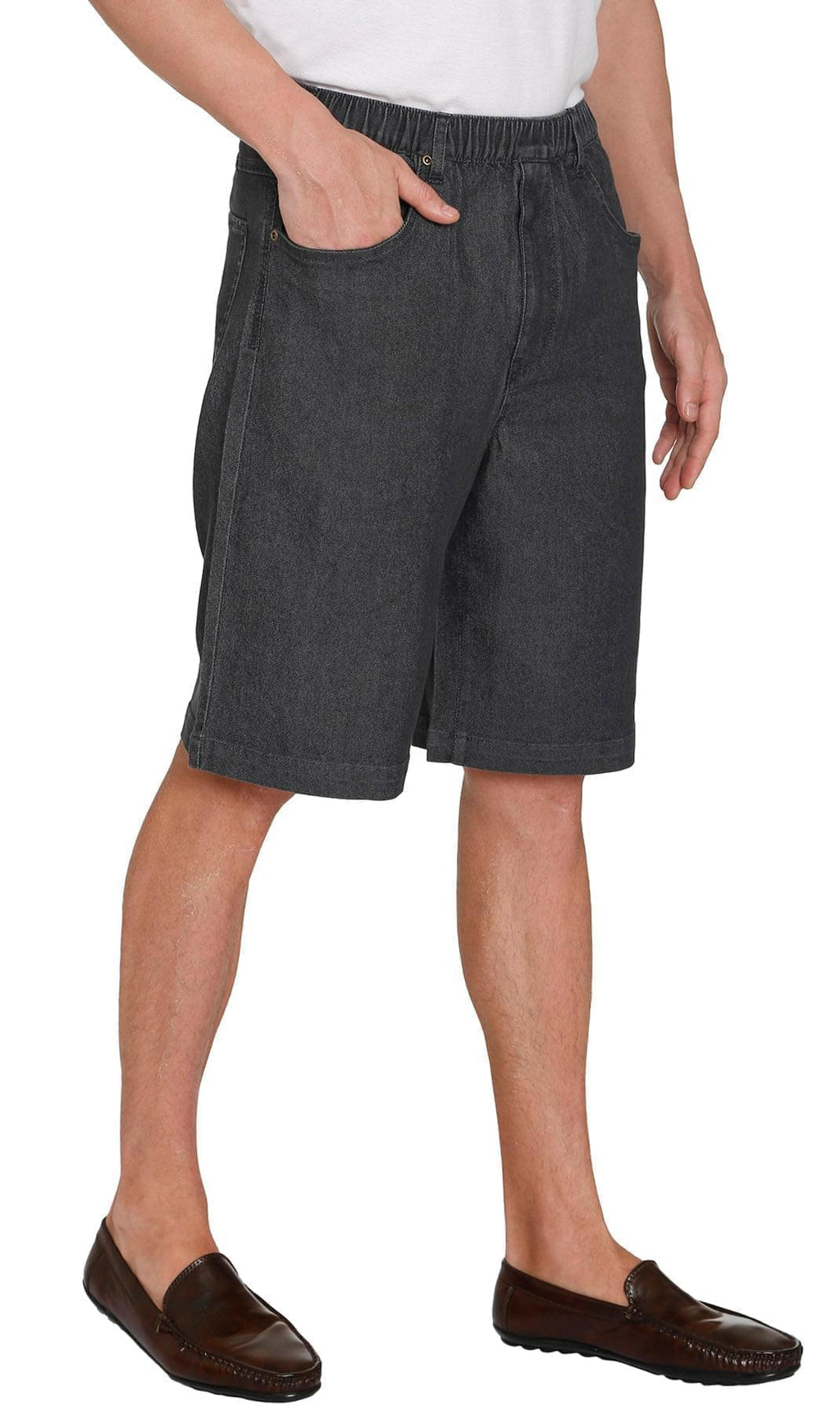 Men's Pull-On Stretch Denim and Twill Shorts — Elastic Waist No Zipper