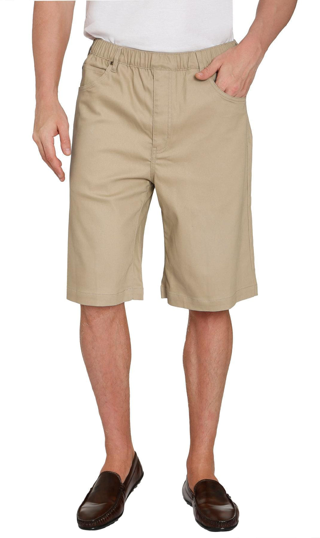 Men's Pull-On Stretch Denim and Twill Shorts — Elastic Waist No Zipper