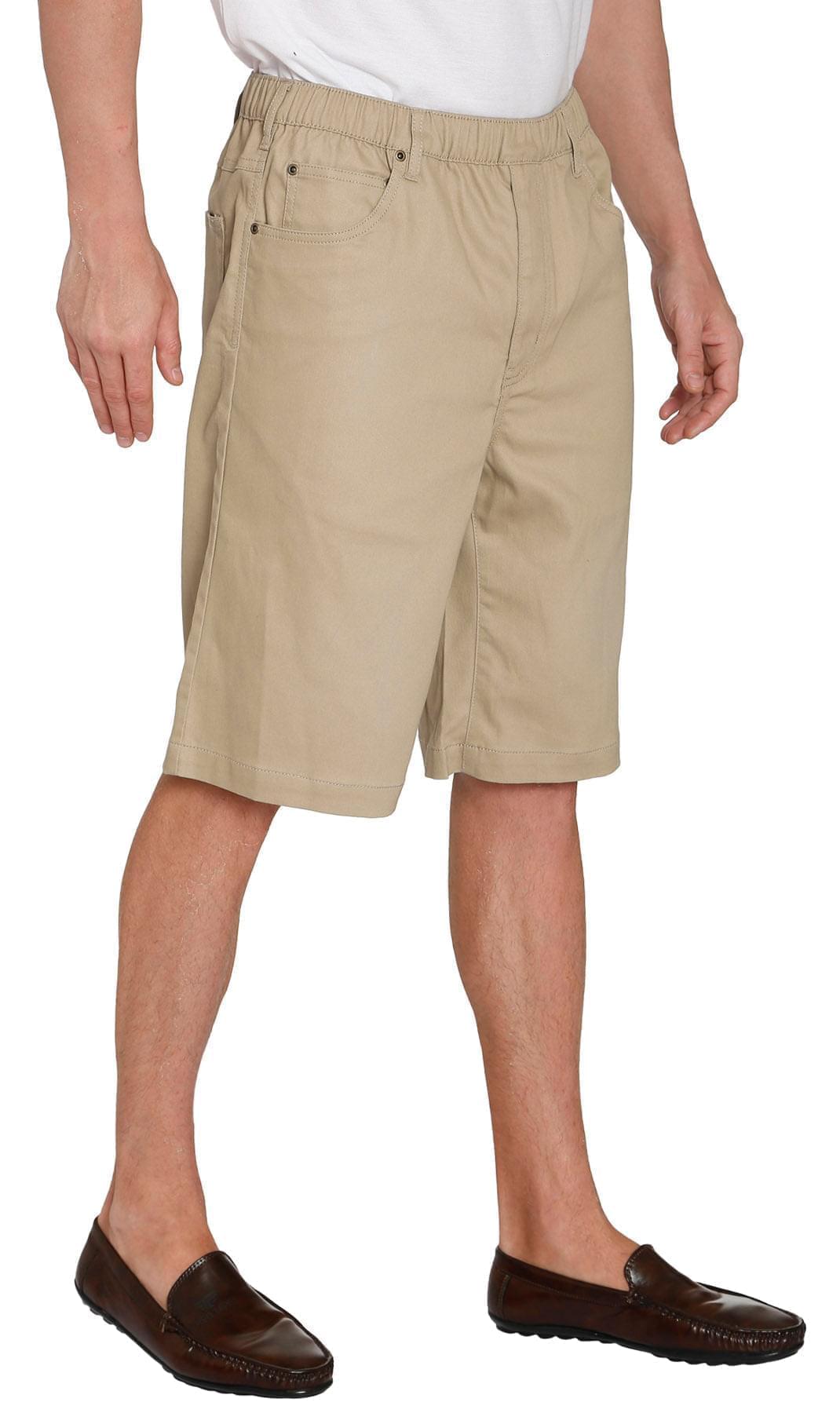Men's Pull-On Stretch Denim and Twill Shorts — Elastic Waist No Zipper