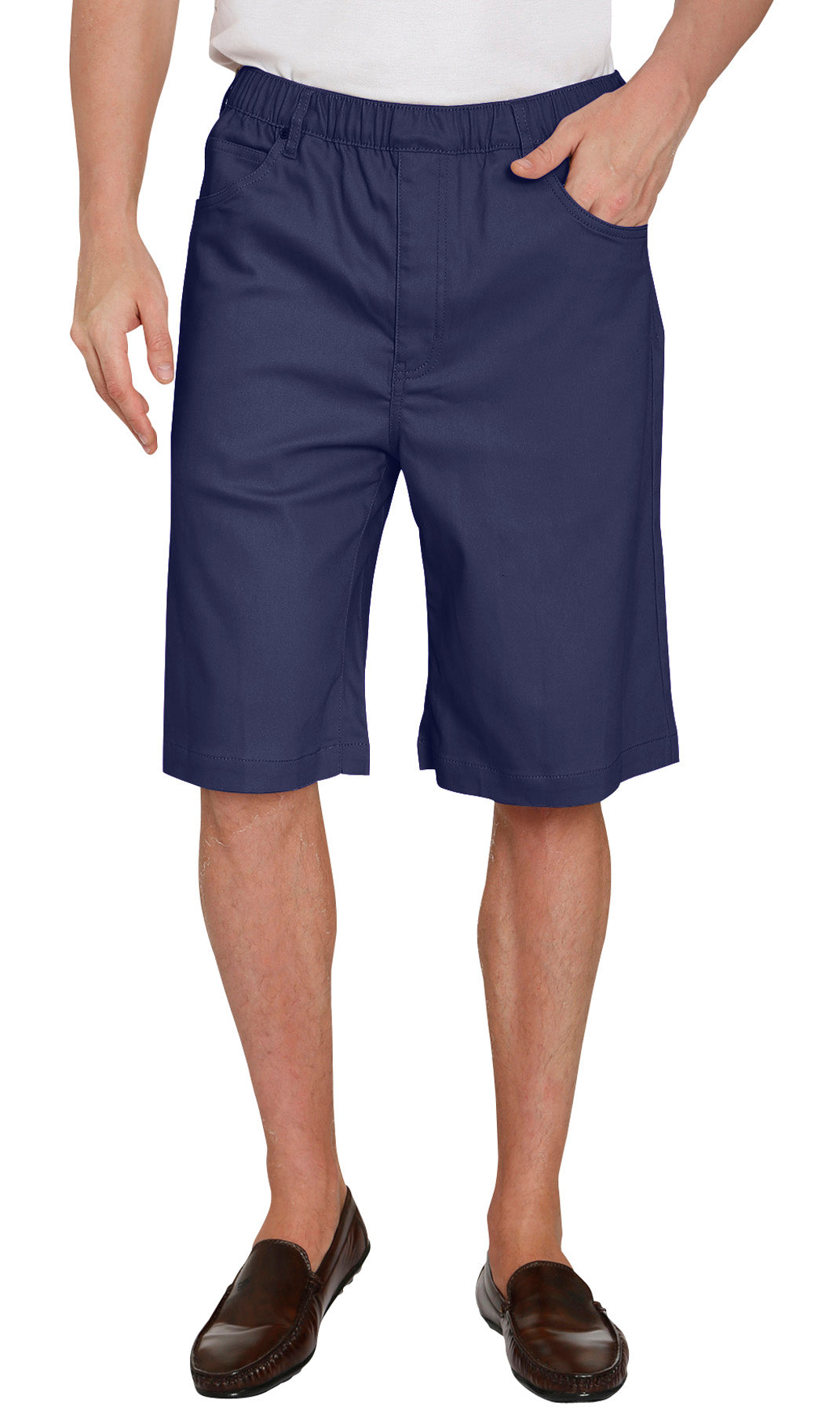 Men's Pull-On Stretch Denim and Twill Shorts — Elastic Waist No Zipper